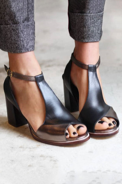 Nadaria | Black Patchwork Peep-Toe Heeled Sandals