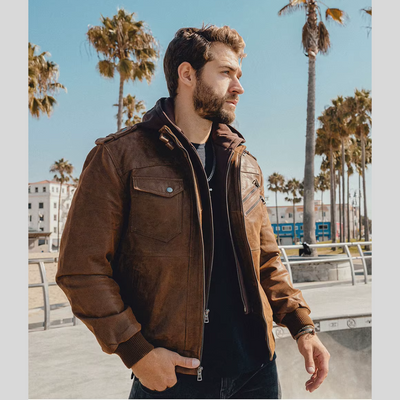 Louie | Leather Jacket with Removable Hood