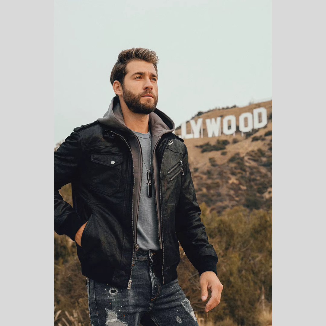Louie | Leather Jacket with Removable Hood