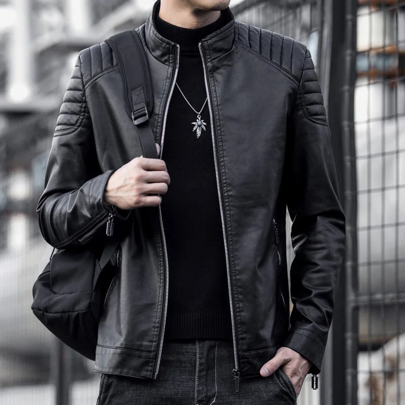 Storm™ Edge – Blue PU Leather Jacket with Modern Shoulder Details