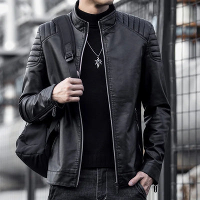 Storm™ Edge – Blue PU Leather Jacket with Modern Shoulder Details
