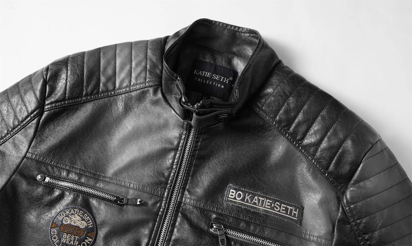 Tobias™ Rust – Brown motorcycle jacket with patch details