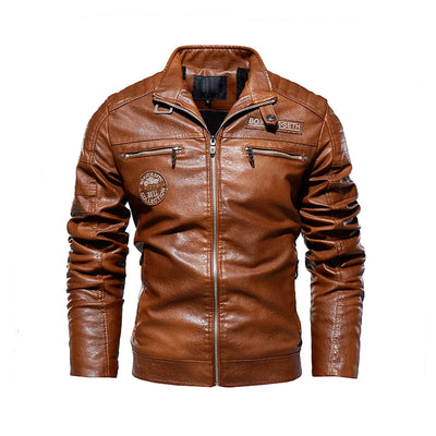 Tobias™ Rust – Brown motorcycle jacket with patch details