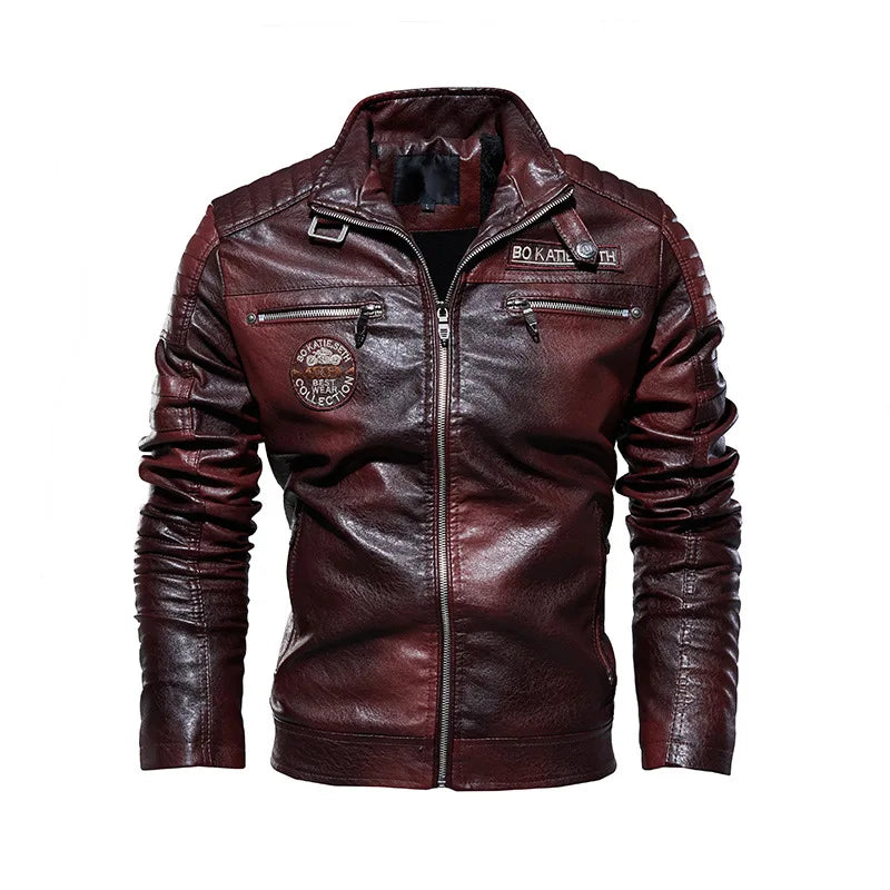 Tobias™ Rust – Brown motorcycle jacket with patch details